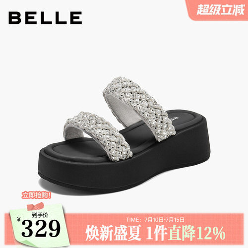 百丽闪耀星河拖沙滩休闲拖鞋女2026新款厚底增高外穿拖鞋B3275BT6