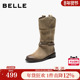 百丽复古显瘦时装 中筒显瘦牛仔西部靴3QFC6DZ5 新款 靴女鞋 子冬季