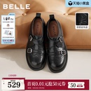 子预 女布洛克孟克小皮鞋 周雨彤同款 百丽时光画报厚底增高乐福单鞋