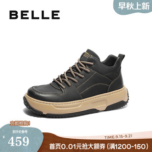 短靴加绒A1788DD4 男2024冬新高帮运动板鞋 百丽男鞋 厚底增高休闲鞋