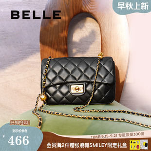 百丽女包包新款 真羊皮包通勤小香风斜挎链条菱格红色婚包X6916BX4