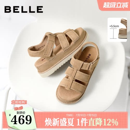 百丽女鞋子复古厚底运动罗马凉鞋2026夏季新款增高凉鞋B3176BL6