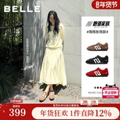 周雨彤同款 子E2Q1DC 运动黑色鞋 百丽赛车运动玛丽珍红色德训鞋 新款