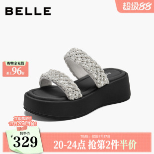 百丽闪耀星河拖沙滩休闲拖鞋女2026新款厚底增高外穿拖鞋B3275BT6