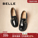 单鞋 一脚蹬黑色小皮鞋 子D7E1DAA5 女25春新款 百丽粗高跟乐福鞋