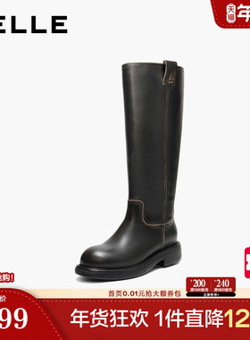 百丽复古真皮高长靴骑士靴女冬季新款厚底显瘦长筒靴F2U1DDG5