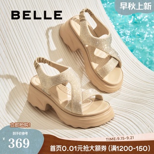 外穿拖鞋 百丽满天星女鞋 25夏季 运动凉鞋 B2666BL5 子厚底高跟法式