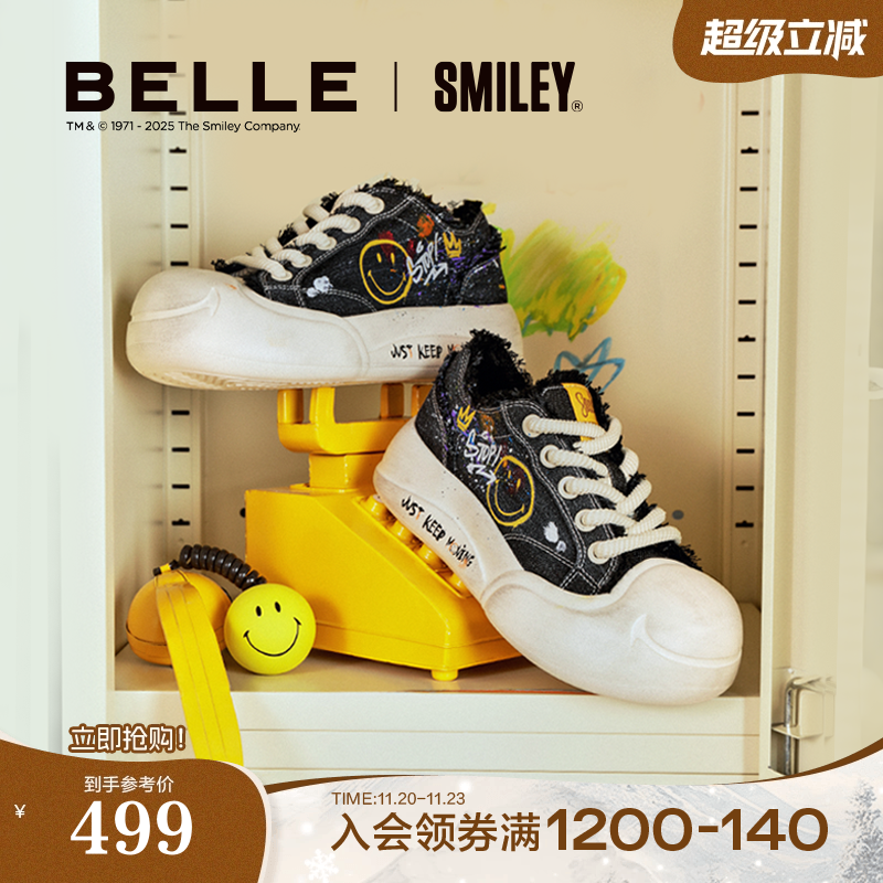 百丽SMILEY联名流浪玩家帆布涂鸦鞋新款女鞋子休闲板鞋3ZJC4CM5
