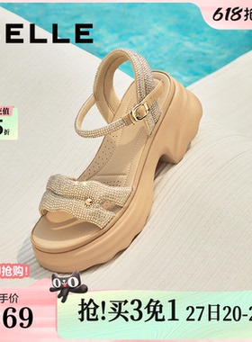 百丽厚底增高一字带凉鞋夏新款妈妈女法式休闲凉鞋D7Z2DBL5
