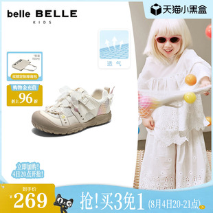 百丽蝴蝶结芭蕾德训鞋女中童2026新款舒适魔术贴公主休闲鞋18909C