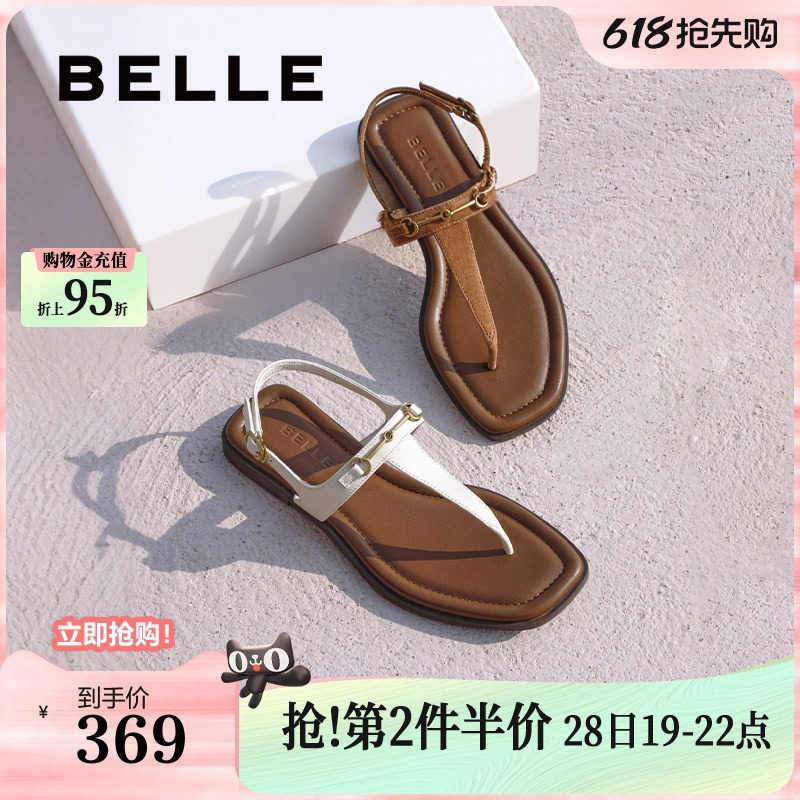 百丽夹脚趾人字平底凉拖女夏季新款可外穿罗马凉鞋子3UE39BL5