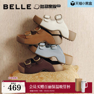 皮带扣增高休闲拖鞋 新款 B3087BT6 女26夏季 百丽人鱼生巧吐司勃肯鞋