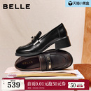 深口单鞋 百丽复古粗高跟乐福鞋 黑色小皮鞋 新款 F2H1DAA6 女26春季