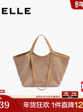 百丽包包女新款法式通勤草编织包旅游大容量手提托特包8573AB