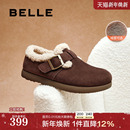 雪地靴防滑加绒全包一脚蹬乐福鞋 新款 女冬季 百丽厚底勃肯毛毛棉鞋