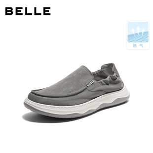 百丽男鞋厚底增高一脚蹬布鞋男士26夏新款网面透气休闲鞋9BM01BM6