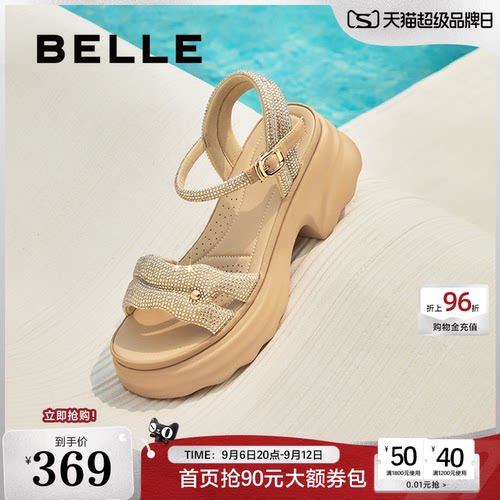 百丽厚底增高一字带凉鞋夏新款妈妈女法式休闲凉鞋D7Z2DBL5