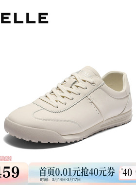 百丽男鞋真牛皮小白鞋男士秋季舒适新款德训休闲板鞋子8UF01CM5