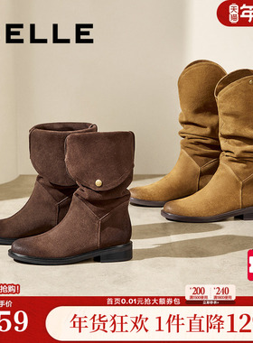 百丽西部牛仔靴女靴子新款冬季长筒堆堆靴显瘦高长靴3QFB1DG4