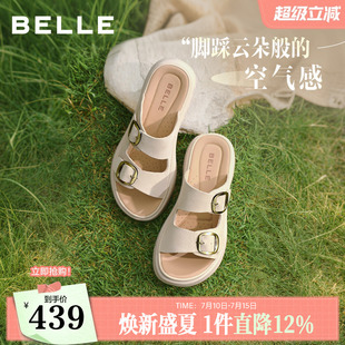 百丽休闲凉鞋女2026夏季新款软底鞋送妈妈拖鞋子真皮外穿F5T1DBT6