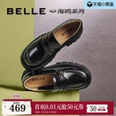 厚底增高真皮深口单鞋 黑色小皮鞋 子A5W1DCA4 女新款 百丽海鸥乐福鞋