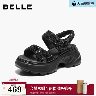 厚底增高沙滩凉女B3122BL6预 新款 百丽闪钻运动休闲凉鞋 子2026夏季