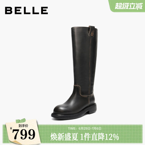 百丽复古真皮高长靴骑士靴女冬季新款厚底显瘦长筒靴F2U1DDG5