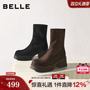 百丽女靴子复古弹力靴2025冬季新款加绒高跟显瘦瘦短靴E5G2DDZ5