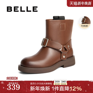 休闲短筒马丁靴复古短靴西部靴B2170DZ4 新款 百丽女鞋 子冬季