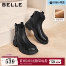 百丽复古时装 加绒显瘦厚底粗高跟短靴子E5S1DDD5 超软羊皮靴新款