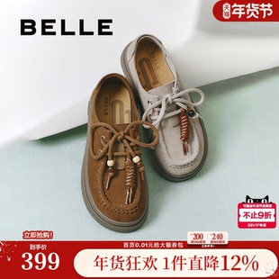 百丽复古串珠厚底勃肯鞋女款秋季新款休闲牛津乐福单鞋子E1R1DCM5