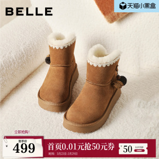 加绒毛毛短靴E8U1DD 棉鞋 百丽女靴子民族风厚底保暖雪地靴冬季 新款