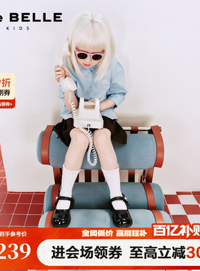 百丽儿童公主小皮鞋蝴蝶结玛丽珍鞋单鞋子新款黑色皮鞋V6101A86