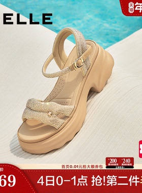 百丽厚底增高一字带凉鞋2025夏新款妈妈女法式休闲凉鞋D7Z2DBL5