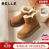 毛毛棉鞋 百丽厚底加绒雪地靴子女轻便冬季 新款 保暖短靴E8T1DDD5