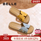 可外穿休闲海边拖鞋 百丽度假风一字凉拖女夏季 新款 E2T1DBT5