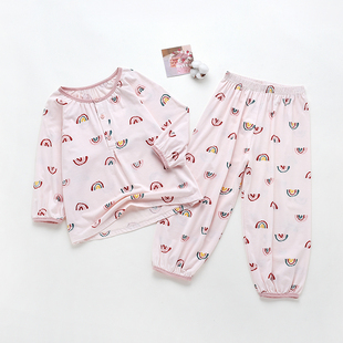 特卖威奇猫女童家居服套装睡衣睡裤莫代尔套装空调服彩虹雨120
