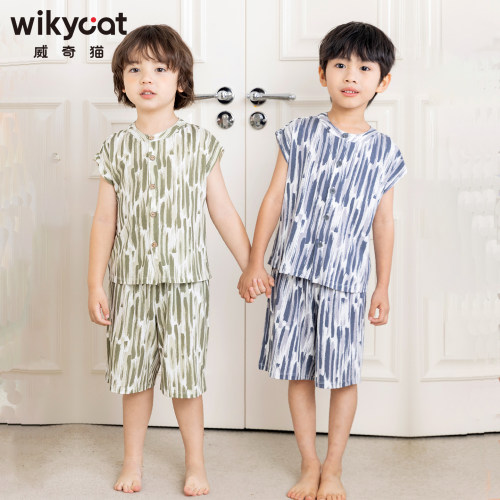 26新品威奇猫男童兰精莫代尔薄款中袖中裤家居服套装家居服