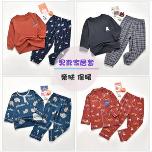 威奇猫wikycat儿童男童鹿皮绒家居服睡衣睡裤套装长袖套装鹿皮绒