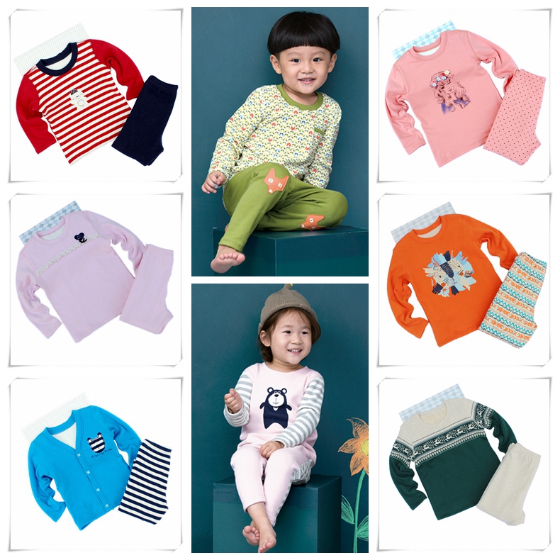 清仓特卖粒粒仔儿童套装双层超柔螺纹拉绒套装保暖黄金绒套80码