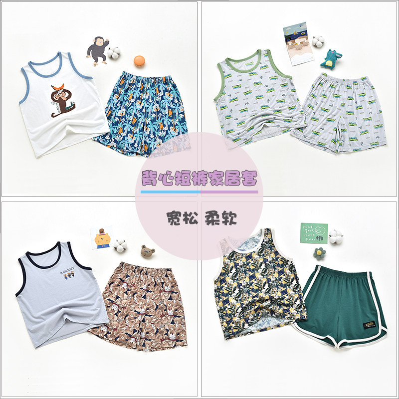 威奇猫男童儿童夏季背心短裤套装家居服套装莫代尔可亲子装图片
