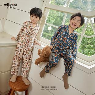 正品威奇猫儿童男童家居服睡衣睡裤套装兰精莫代尔倍爽棉薄款