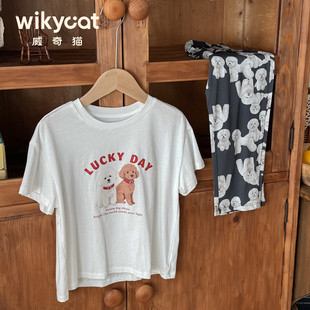 26新品威奇猫女童兰精莫代尔薄款半袖家居服套装亲子装比熊