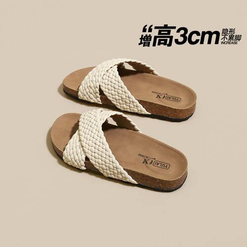 【3C勃肯厚底】编织交叉带凉拖女