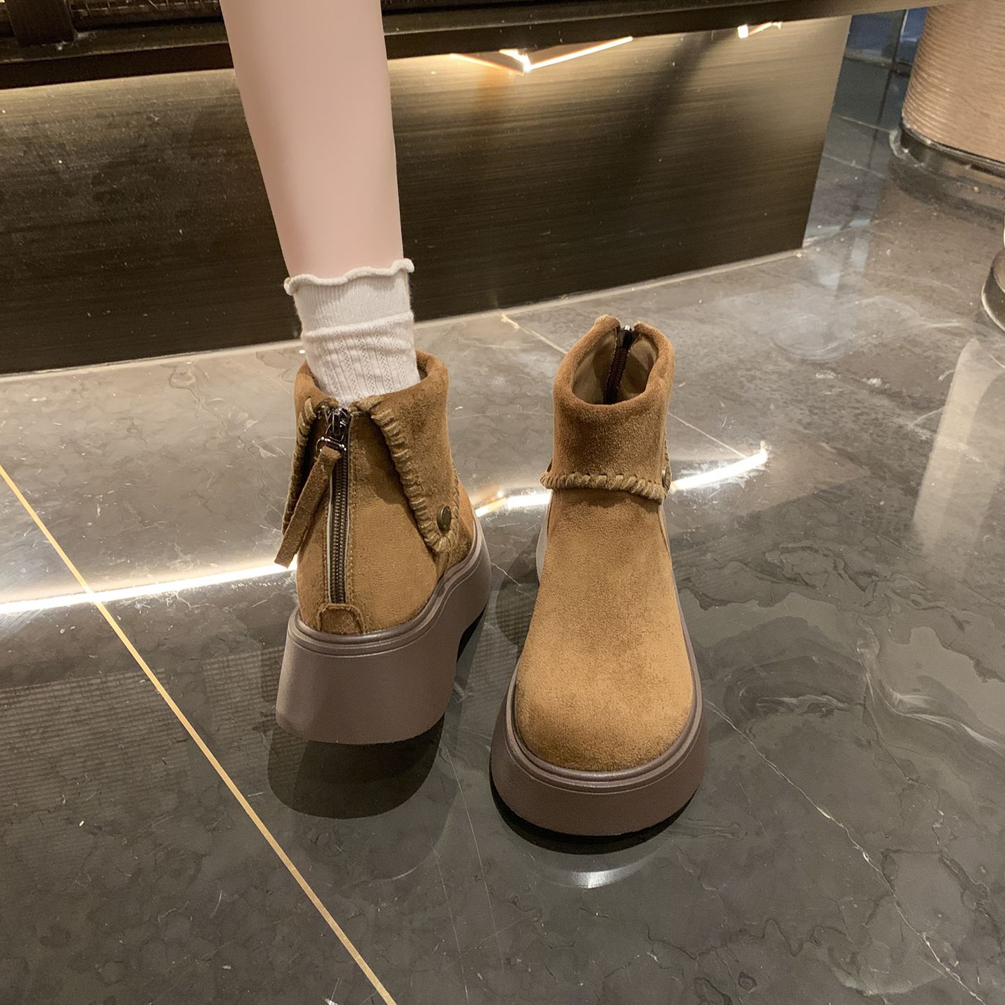 马丁靴女小个子增高烟筒短靴