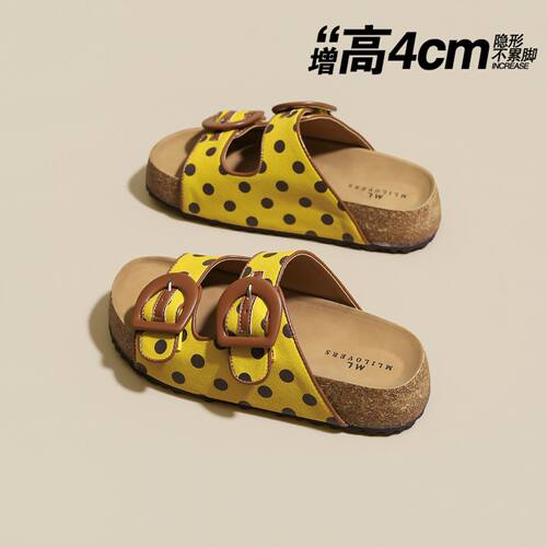 【4CM勃肯厚底】波点一字凉拖鞋