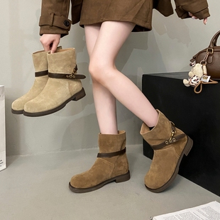 马丁靴女2026秋冬新款 厚底西部牛仔靴复古粗跟机车短靴女堆堆靴子