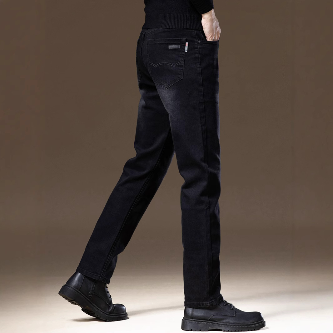 高端复古直筒加绒男牛仔裤