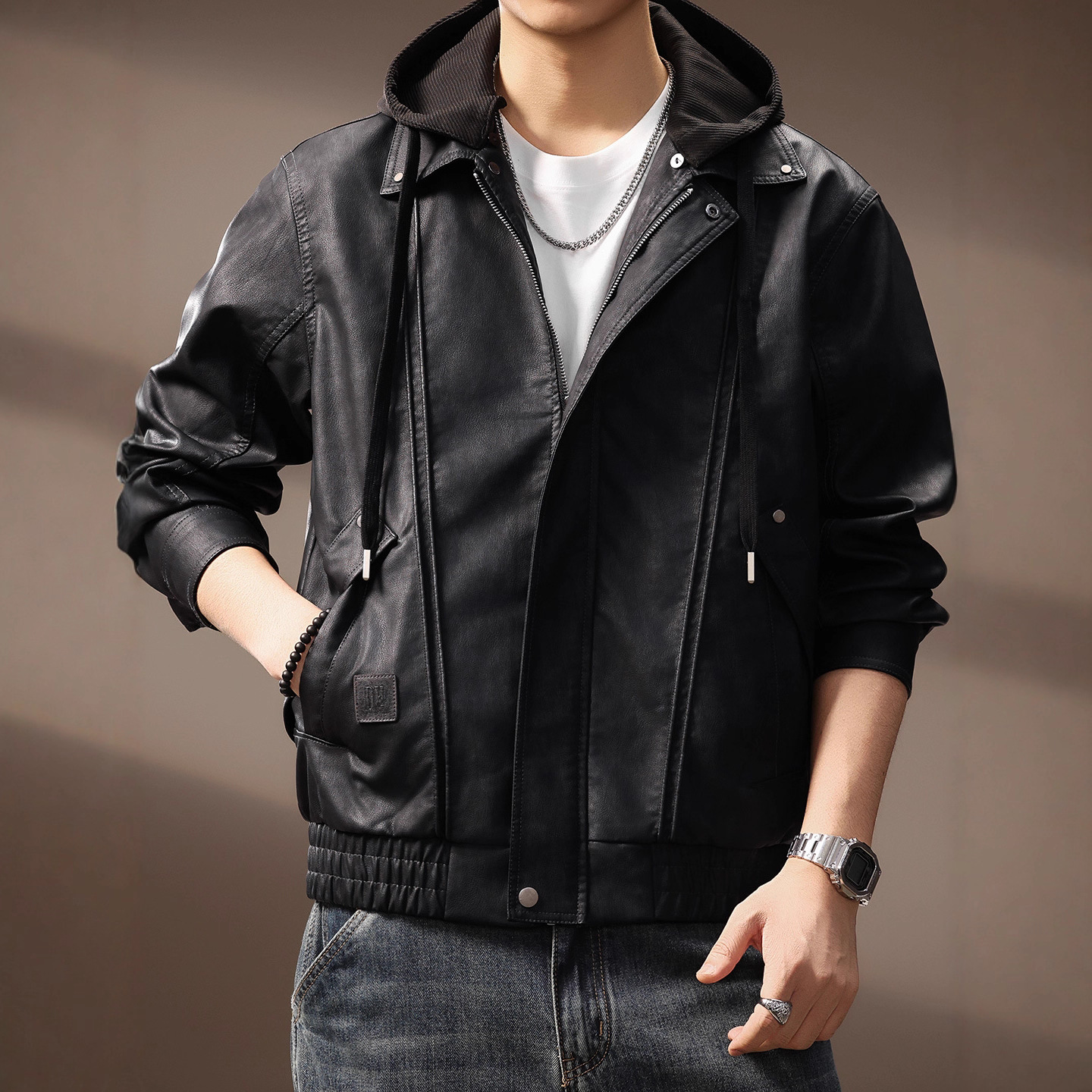 高端潮牌机车风PU皮衣男