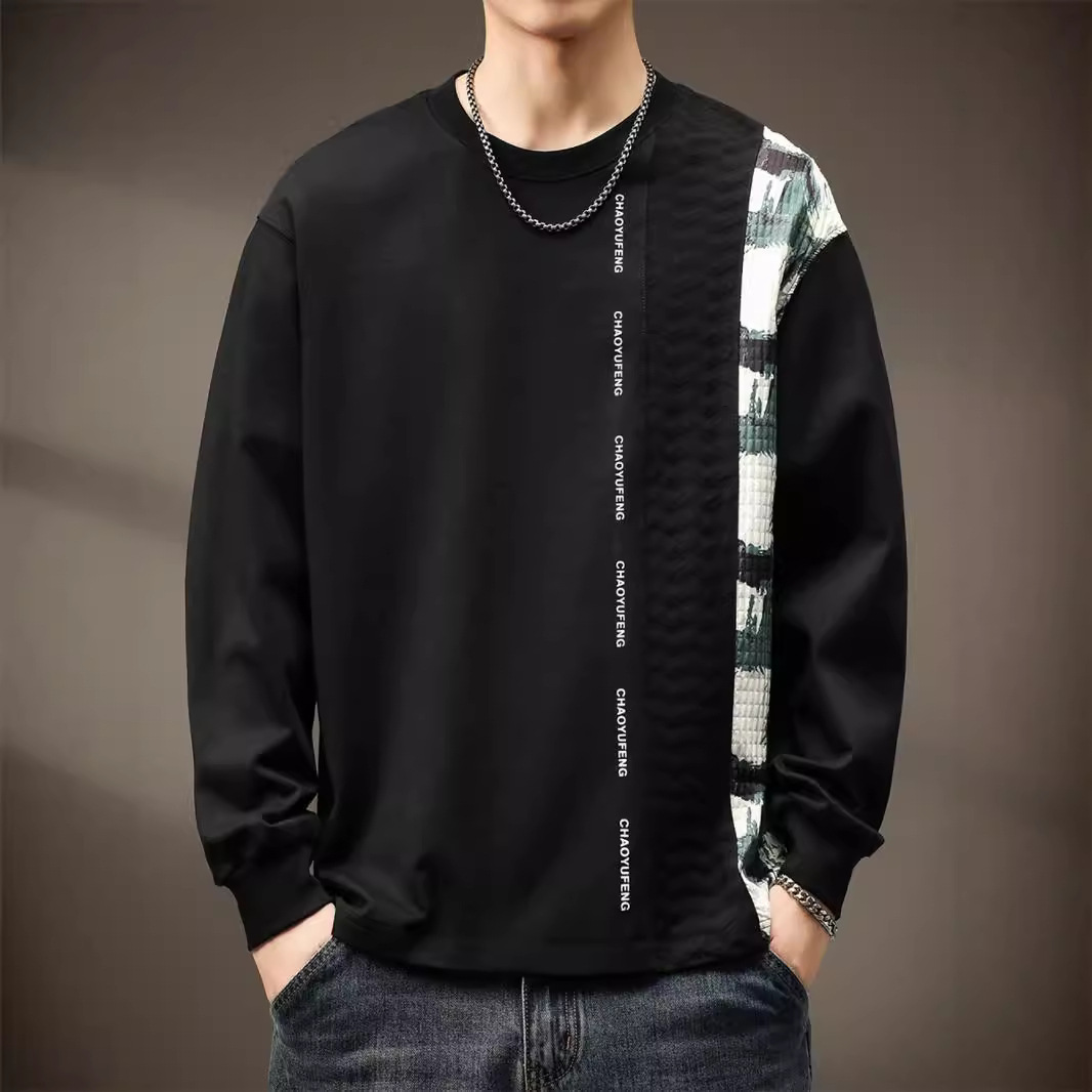 高端水墨涂鸦纯棉拼接T恤